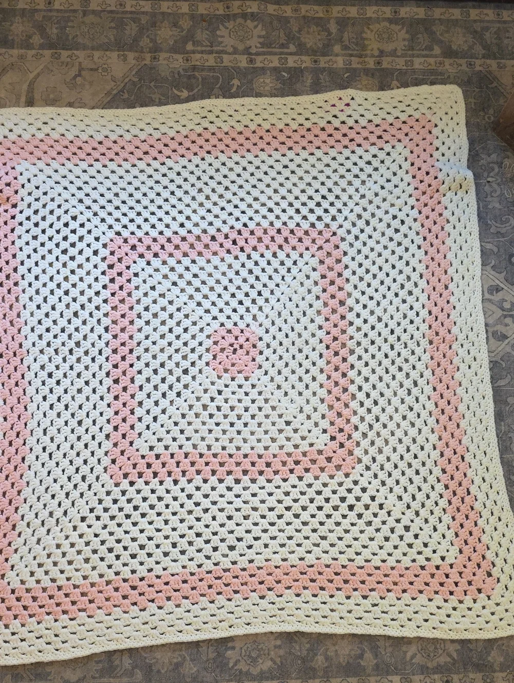 Handmade Crochet Baby Blanket - Pink and Cream